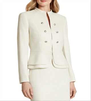 Tahari Asl Petite Double-Breasted Peplum-Hem Blazer Brown Size 12 P