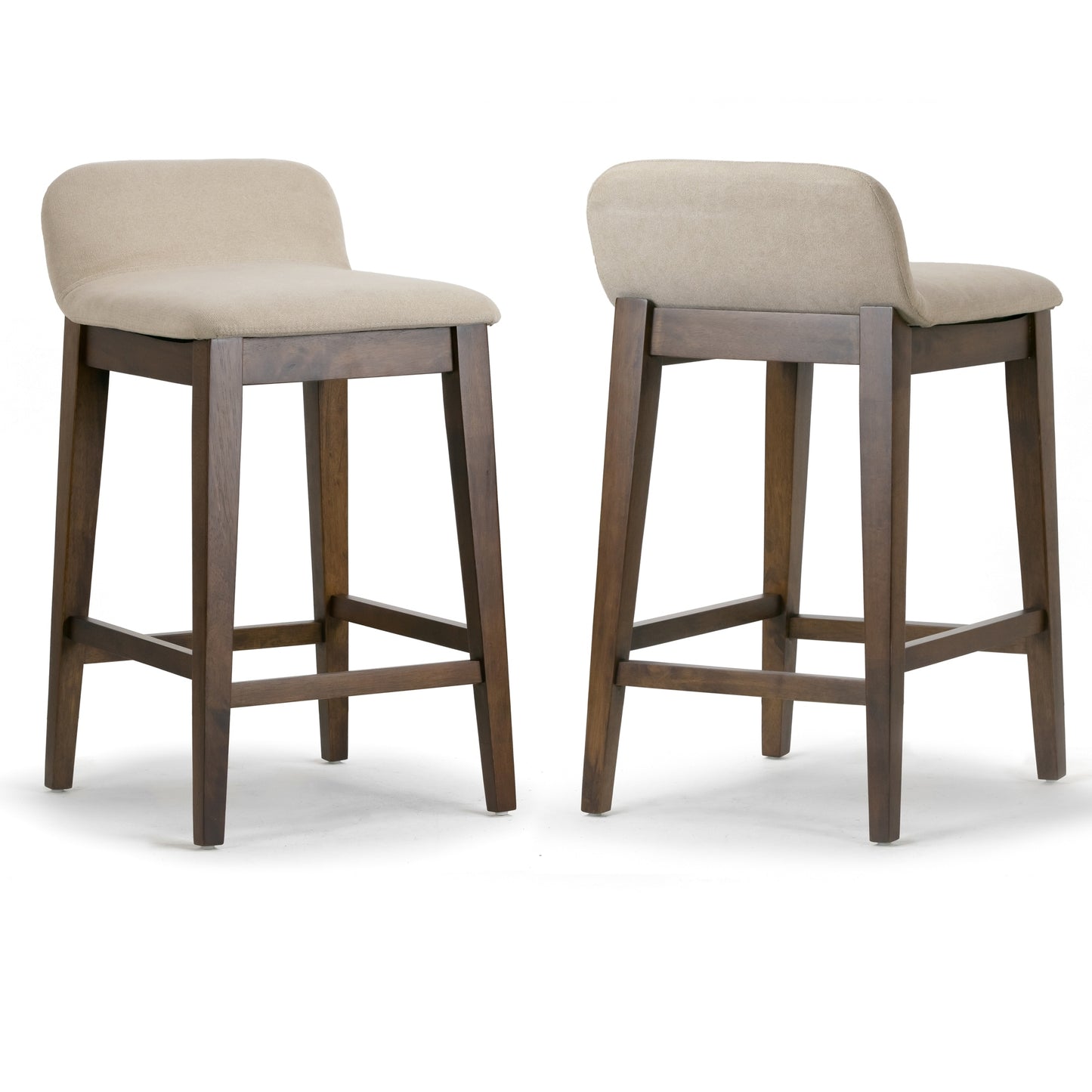 Set of 2 Atia Dark Brown Rubberwood Barstools with Fabric Seat