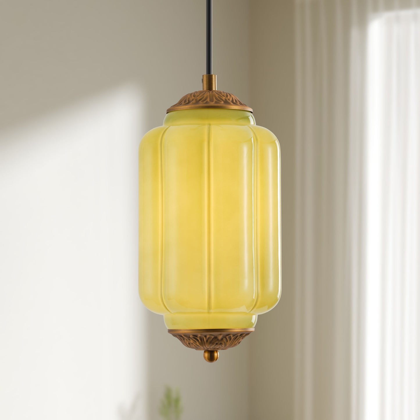 Starsky 1Light Retro Pumpkin Shaped Slim Cylindrical Glass Pendant