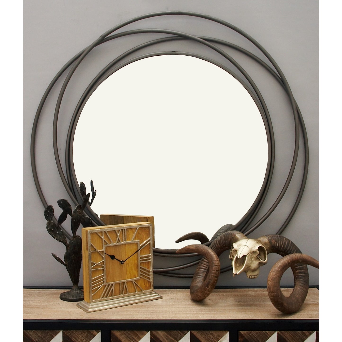 Stylish Metal Wall Mirror with Overlapping Circles and Foiled Finish  Gold or Gray