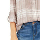 Style & Co Women's Sparkle Plaid Shirt Beige Size Small