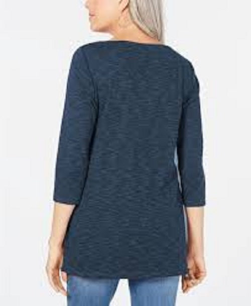 Karen Scott Women's Boat-Neck Space-Dyed Top Navy Size Medium
