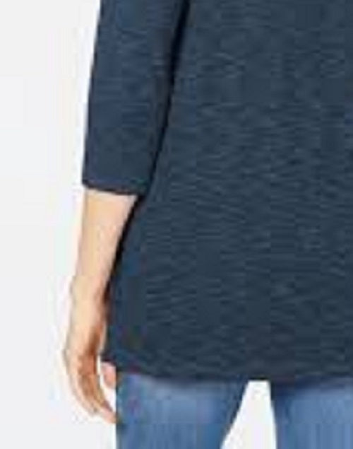 Karen Scott Women's Boat-Neck Space-Dyed Top Navy Size Medium