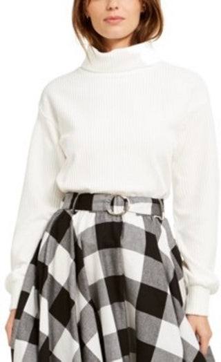 Bar III Women's Cozy Turtleneck Top White Size Extra Large