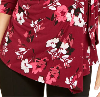 Alfani Women's Printed Side Tie Top Red Size Petite Medium