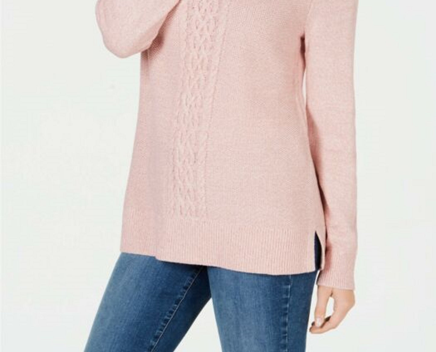Karen Scott Women's Cable-Knit Panel Sweater Pink Size Small