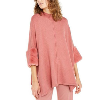Alfani Women's Faux Fur Cuff Poncho Pink Size X-Large