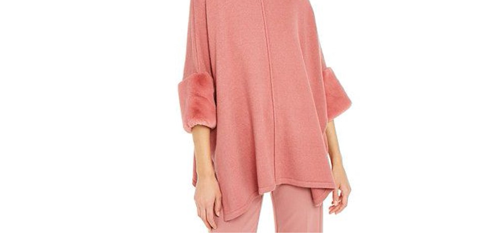 Alfani Women's Faux Fur Cuff Poncho Pink Size X-Large