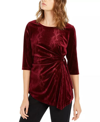 Alfani Women's Burgundy Solid 3/4 Sleeve Jewel Neck Wrap Wine Size Medium