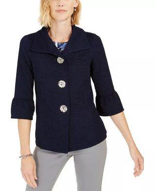 JM Collection Women's Textured Bell Sleeve Jacket Blue Size Small