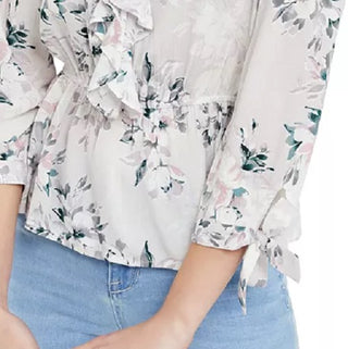 American Rag Juniors' Ruffled-Neck Tie-Sleeve Top Gray Size Large