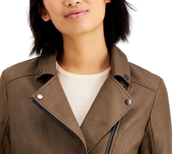 Coffeeshop Junior's Faux Leather Moto Jacket Beige Size Small