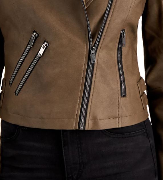 Coffeeshop Junior's Faux Leather Moto Jacket Beige Size Small