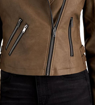 Coffeeshop Junior's Faux Leather Moto Jacket Beige Size Small
