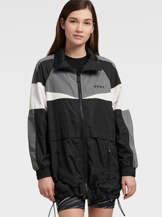 DKNY Women's Sport Colorblocked Reflective Windbreaker Black Size Large