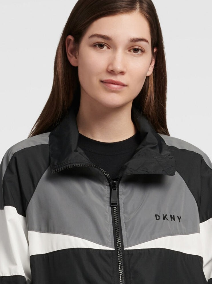 DKNY Women's Sport Colorblocked Reflective Windbreaker Black Size Large