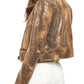 Free People Women's Fenix Snake Embossed Faux Leather Moto Jacket Black Charcoal - Size Medium