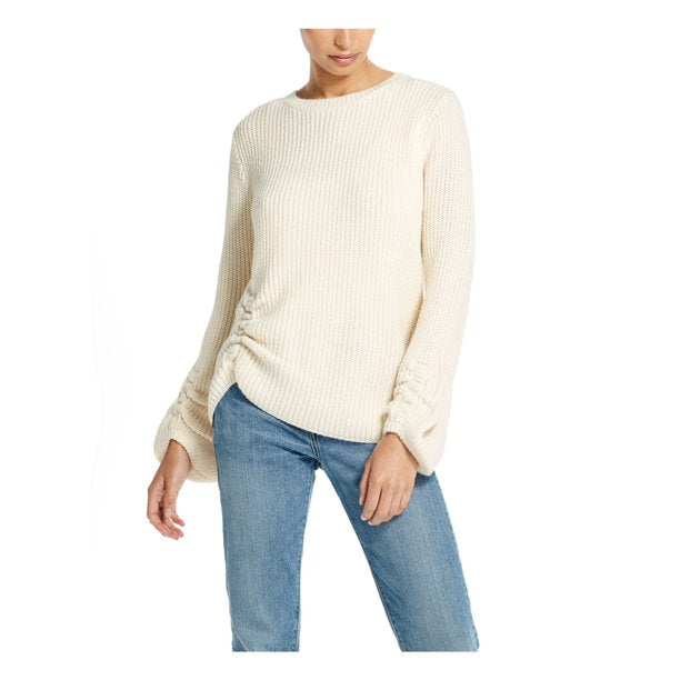 Weatherproof Vintage Women's Balloon Sleeve Ruched Sweater White Size Medium