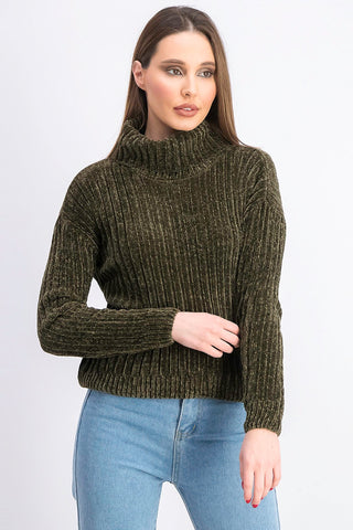 Hippie Rose Juniors' Chenille Turtleneck Sweater Dark Green Size X-Small