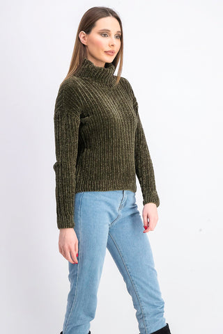Hippie Rose Juniors' Chenille Turtleneck Sweater Dark Green Size X-Small