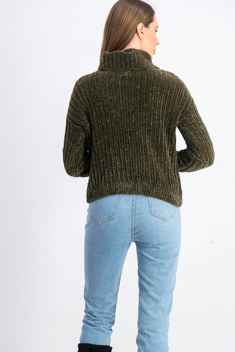 Hippie Rose Juniors' Chenille Turtleneck Sweater Dark Green Size X-Small