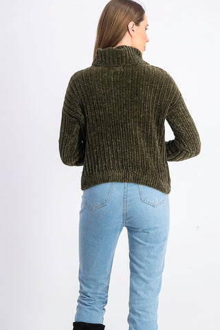 Hippie Rose Juniors' Chenille Turtleneck Sweater Dark Green Size X-Small