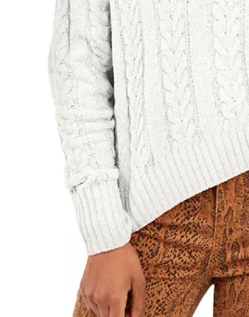Hippie Rose Juniors' Cable-Knit Drop-Shoulder Sweater Natural Size X-Large