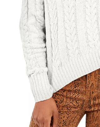 Hippie Rose Juniors' Cable-Knit Drop-Shoulder Sweater Natural Size X-Large