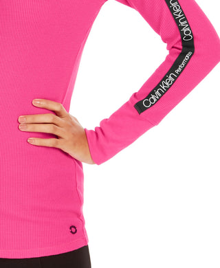 Calvin Klein Women's Performance Logo-Stripe Mock-Neck T-Shirt Bright Pink Size X-Large