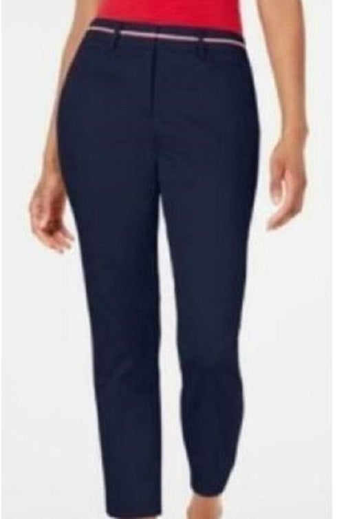 Tommy Hilfiger Women's Ribbon-Trim Ankle Pants Navy Size 14