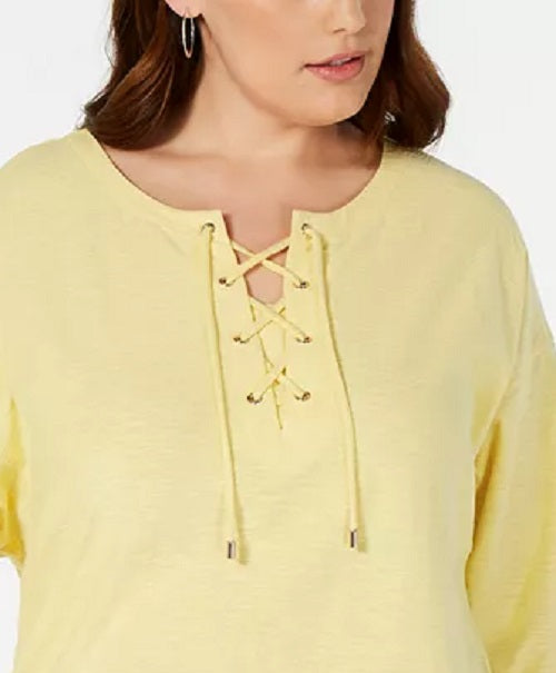 Tommy Hilfiger Women's Plus Size Cotton Lace-Up Top Gold Size 1X