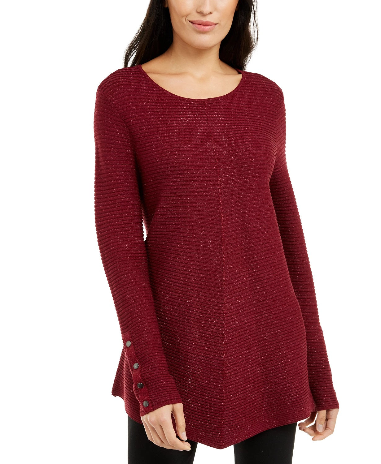 Alfani Women's Metallic Swing Sweater Wine Size Medium