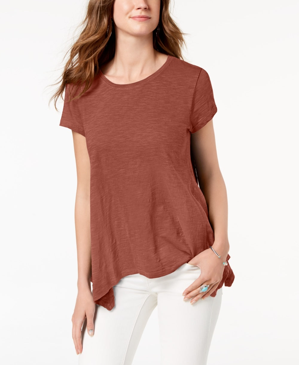 Style & Co Women's Handkerchief Hem T-Shirt Brown Size Medium