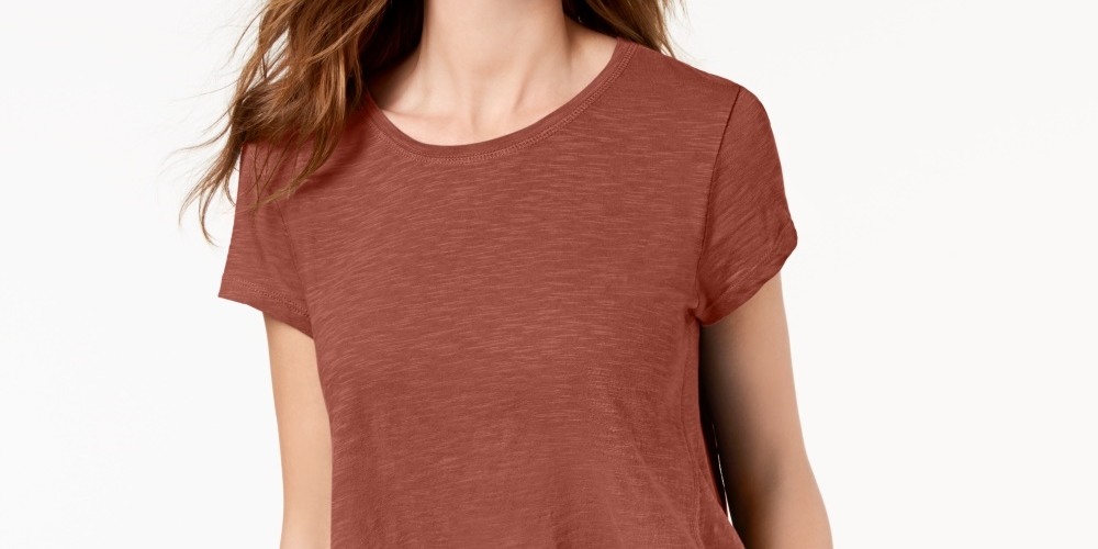 Style & Co Women's Handkerchief Hem T-Shirt Brown Size Medium