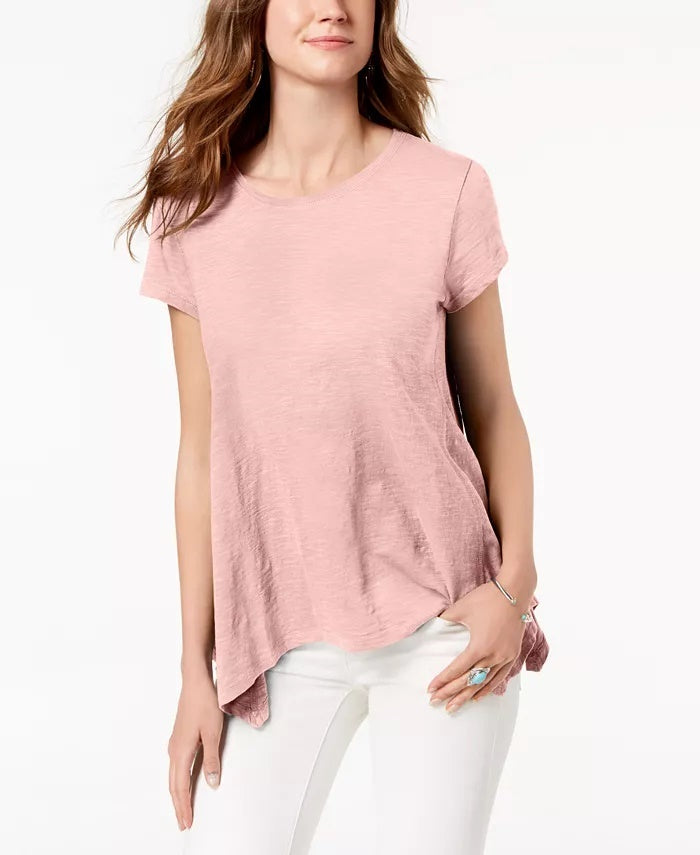 Style & Co Women's Handkerchief-Hem T-Shirt Pink Size Medium