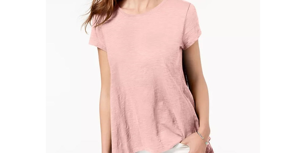 Style & Co Women's Handkerchief-Hem T-Shirt Pink Size Medium