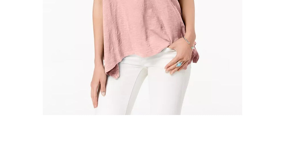 Style & Co Women's Handkerchief-Hem T-Shirt Pink Size Medium