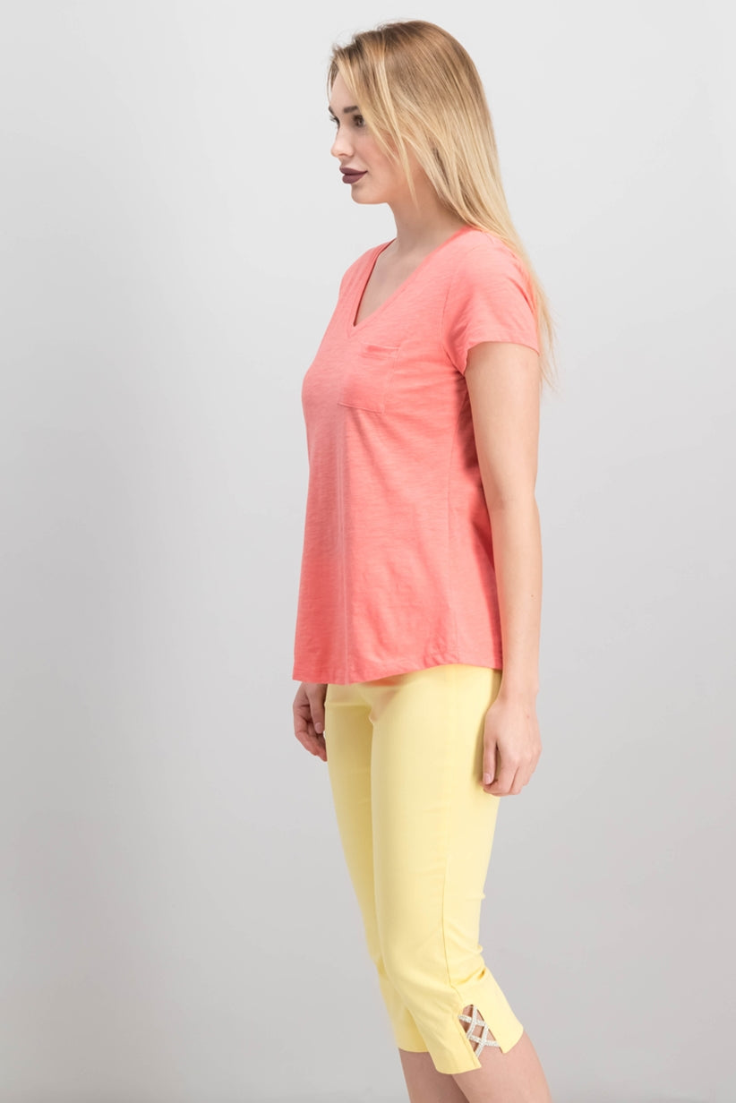 Maison Jules Women's V-Neck Patch-Pocket T-Shirt Dark Pink Size Medium