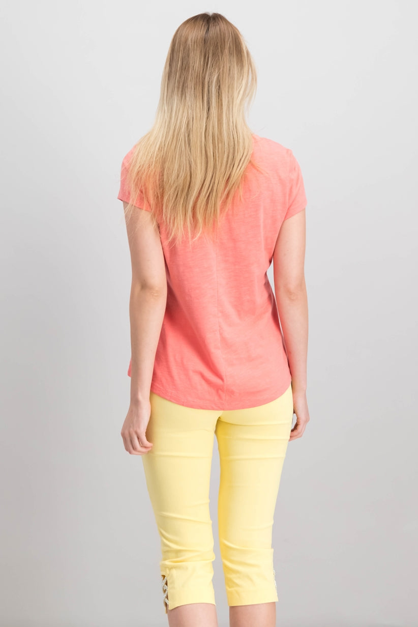 Maison Jules Women's V-Neck Patch-Pocket T-Shirt Pink Size Medium