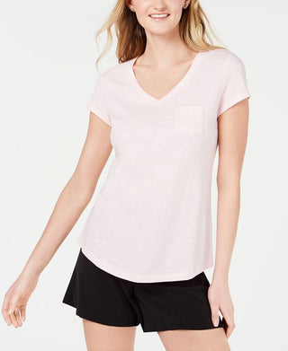 Maison Jules Women's V-Neck Patch-Pocket T-Shirt White Size X-Large