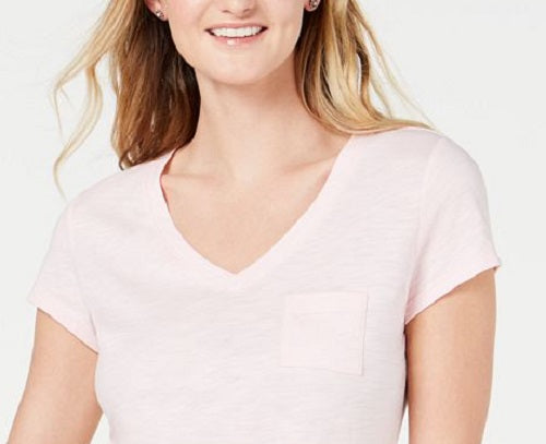 Maison Jules Women's V-Neck Patch-Pocket T-Shirt White Size X-Large