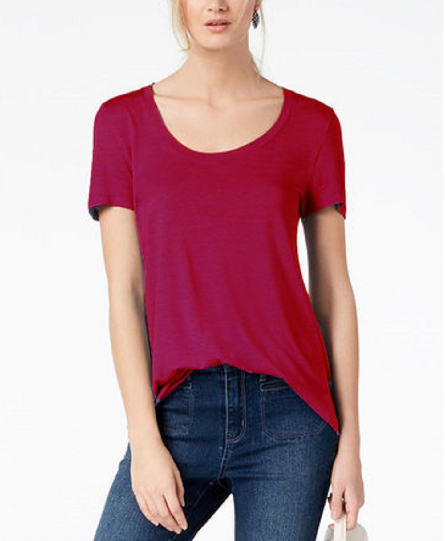 Maison Jules Women's Scoop-Neck T-Shirt Red Size Extra Large