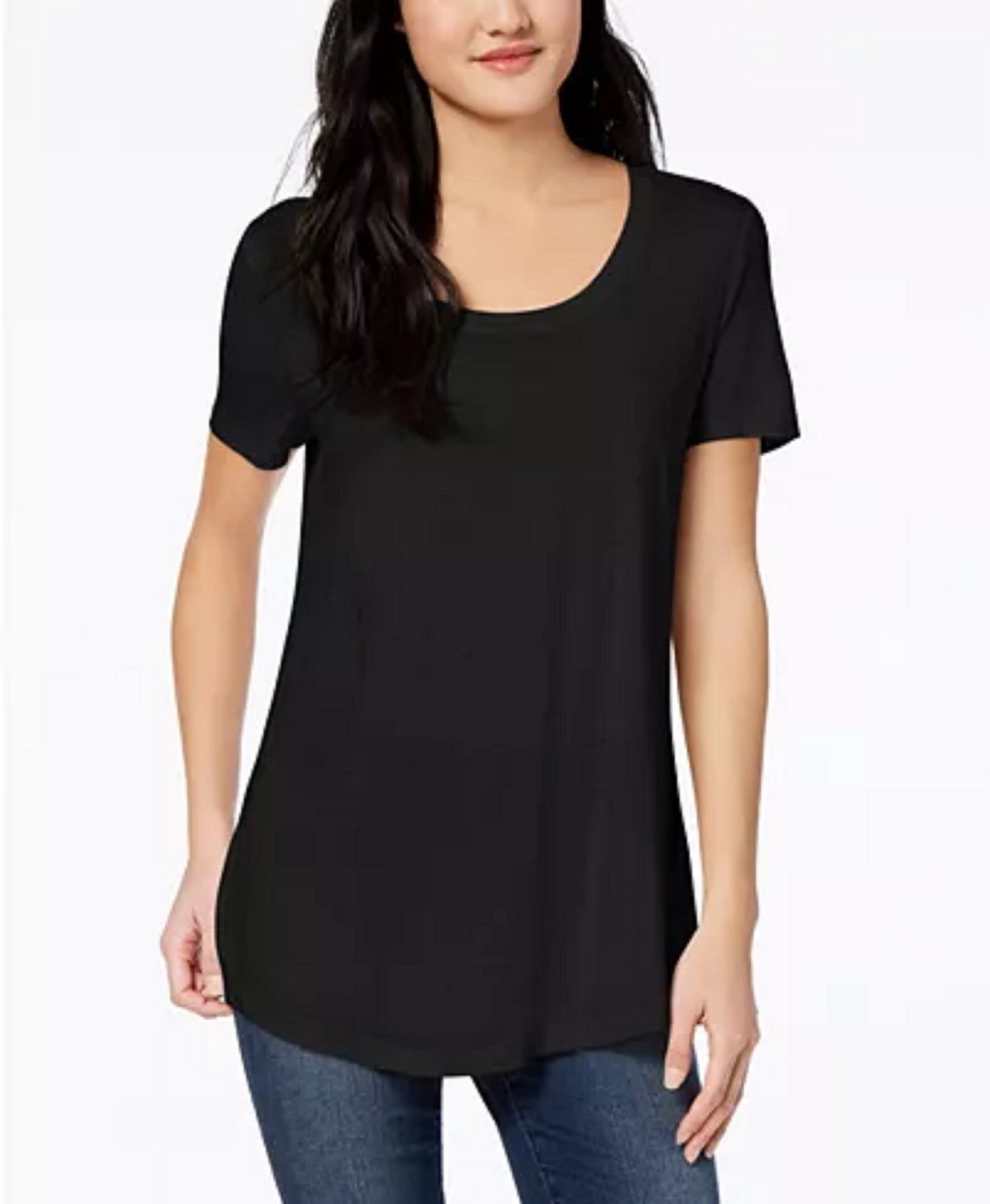 Maison Jules Women's Scoop-Neck T-Shirt Black Size Small