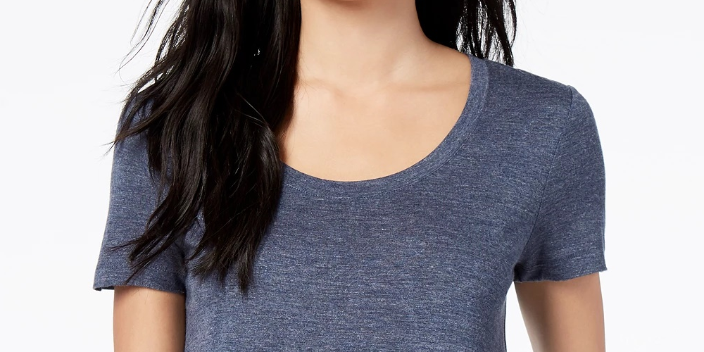 Maison Jules Women's Scoop-Neck T-Shirt Dark Blue Size Small