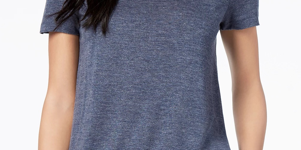 Maison Jules Women's Scoop-Neck T-Shirt Dark Blue Size Small