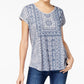 Style & Co Women's Graphic Shirttail-Hem Top  Blue Size X-Small