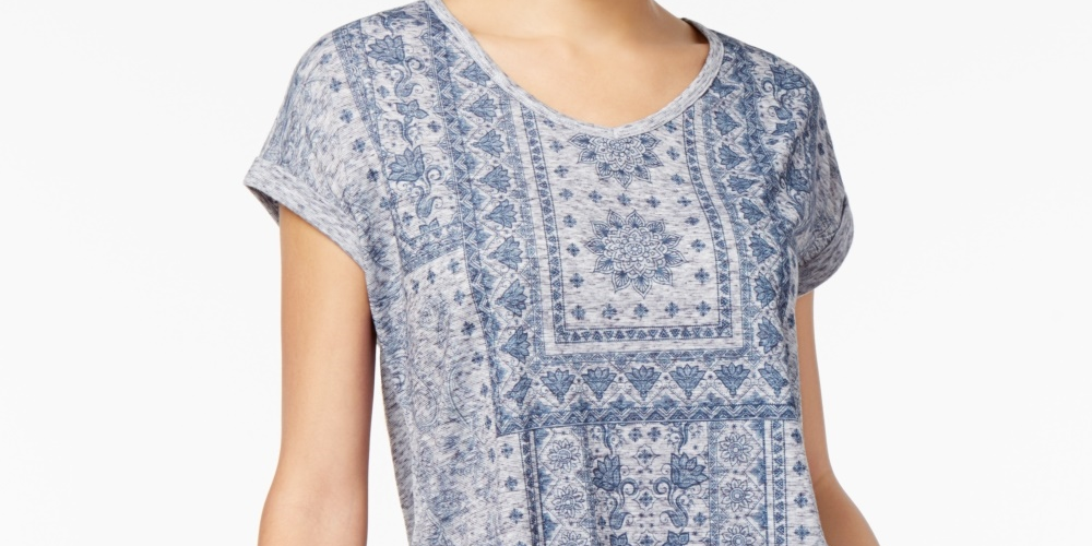 Style & Co Women's Graphic Shirttail-Hem Top  Blue Size X-Small