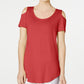 JM Collection Women's Cold Shoulder Swing T-Shirt Red Size Small