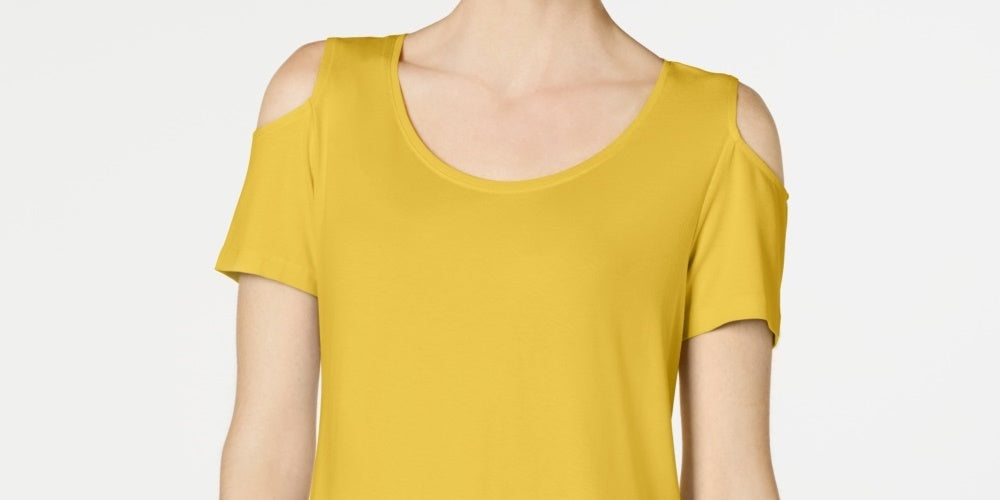 JM Collection Women's Cold-Shoulder Swing T-Shirt  Gold Size Medium