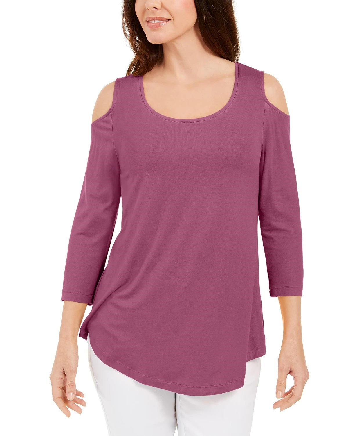 JM Collection Women's Cold Shoulder Top Purple Size X-Large